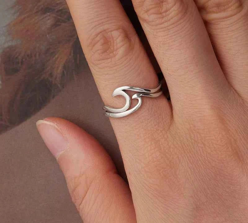 Minimalist Sterling Silver Ocean Wave Ring