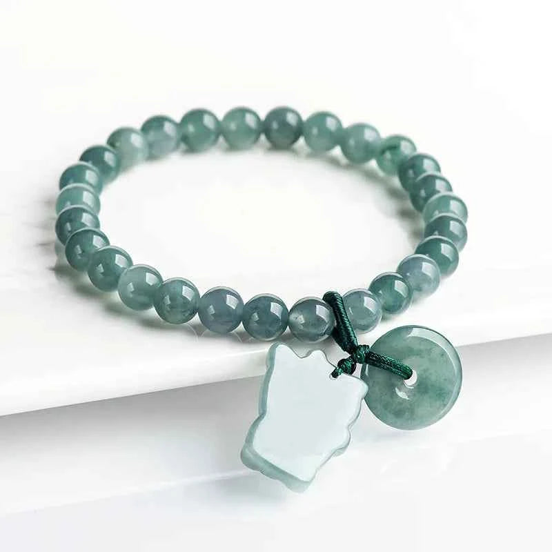 Talisman Blue Jadeite Fortune Cat Bracelet