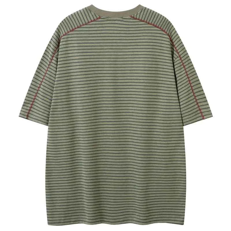 Lightweight Retro Striped Vintage Patchwork T-Shirt