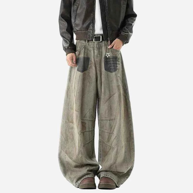 American Style Star Printing Dirty Dying Denim Jeans