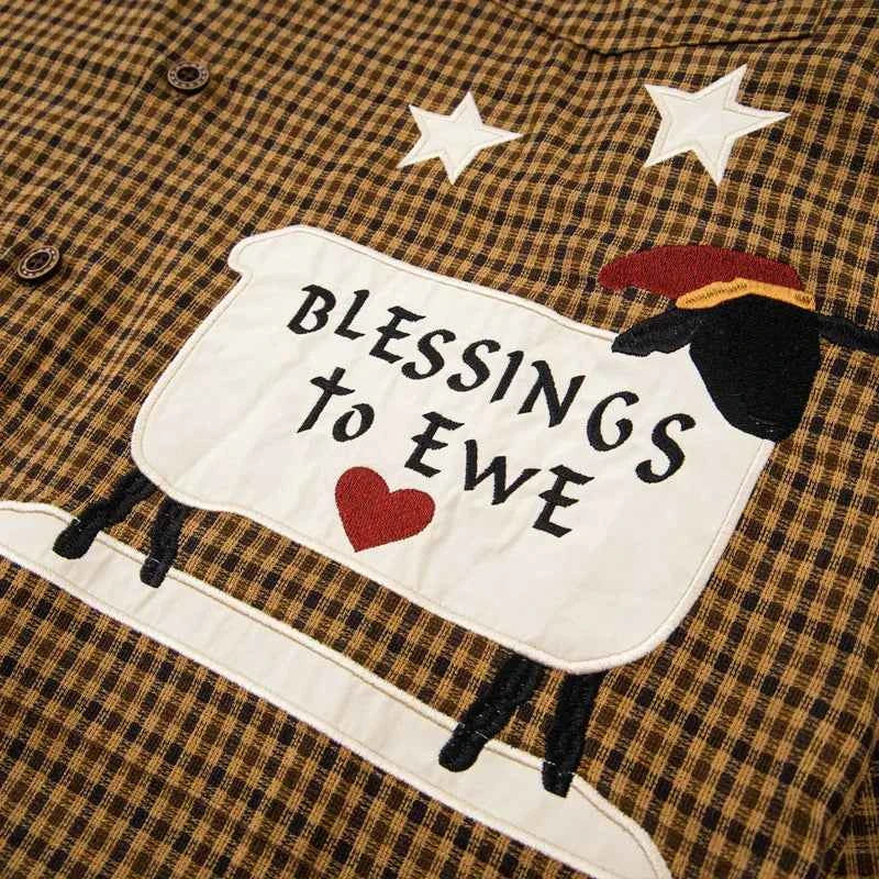 Plaid Sheep Embroidered Hip Hop Long Sleeve Shirt