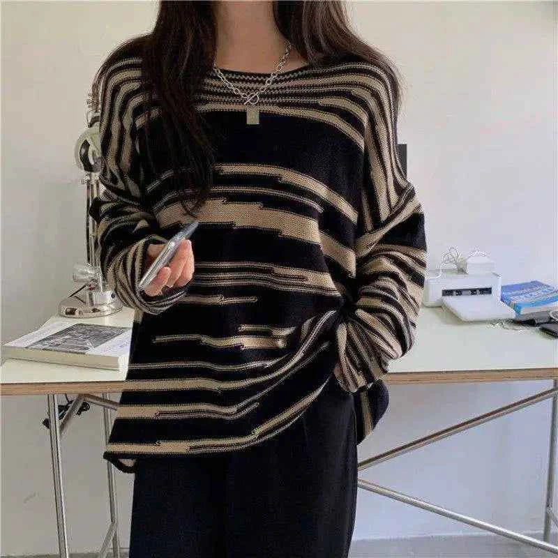 Oversized Striped Gothic Long Sleeve Sweater