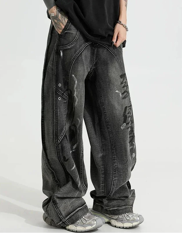 Streetwear Black Retro Vintage High Waist Wide Leg Jeans - Luxuryurbanwear