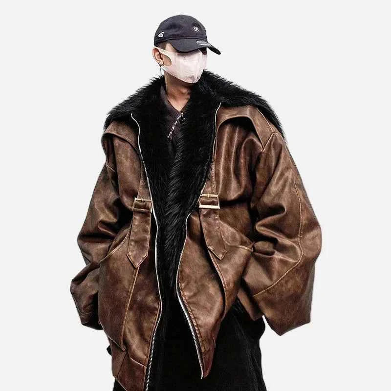 Luxurious High Quality Faux Fur Leather Hooded Jacket