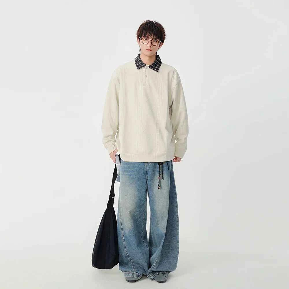 Y2K Plaid Collar Loose-Fit Polo Sweater
