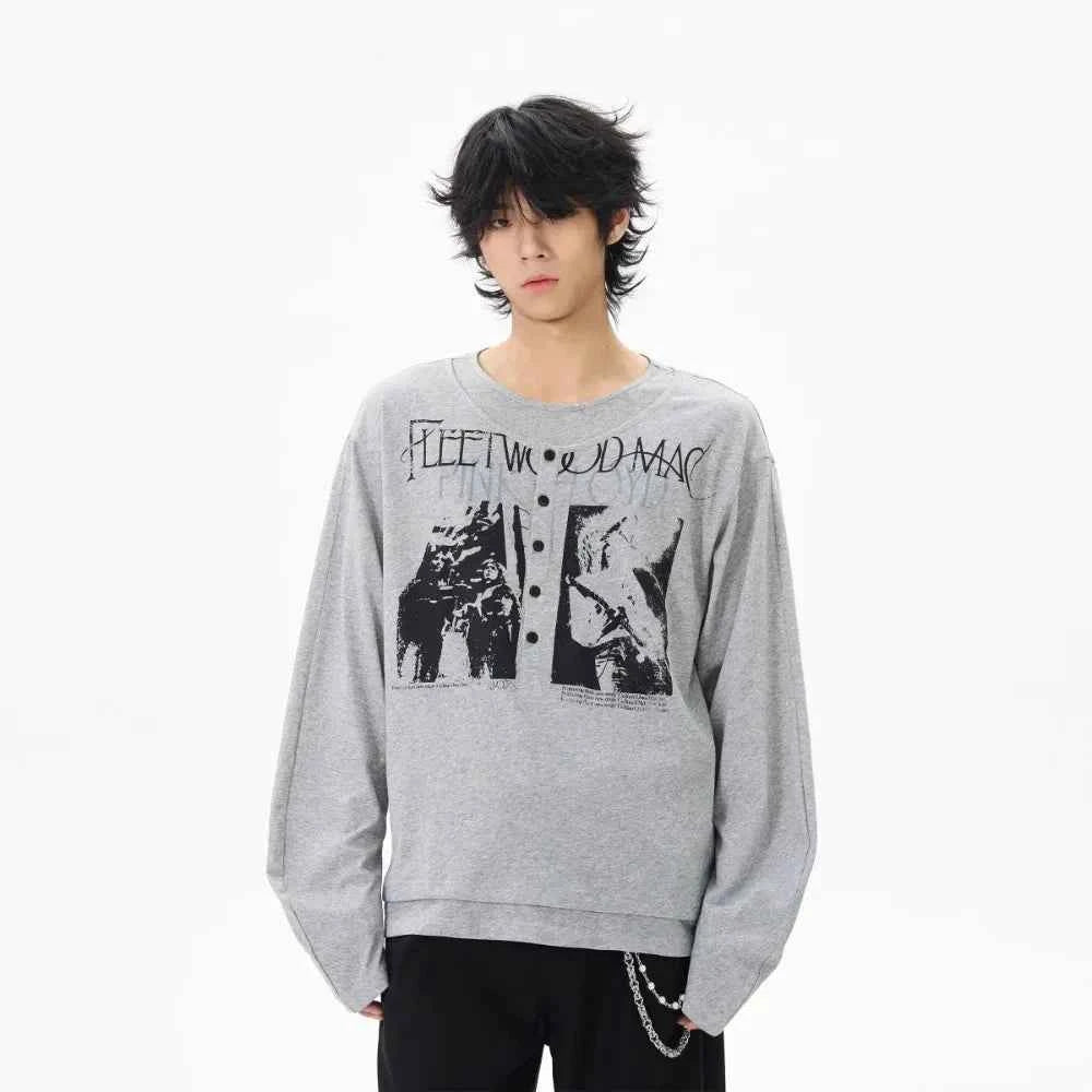 Retro Printed Long Sleeve Hip Hop T-Shirt