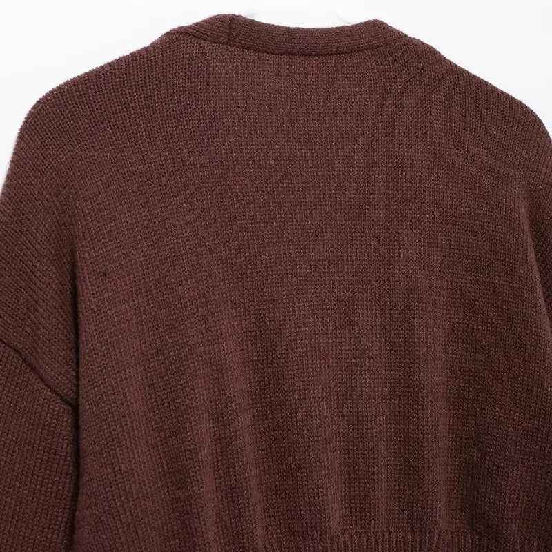 Flattering Y2K Brown Knitted V-Neck Cardigan