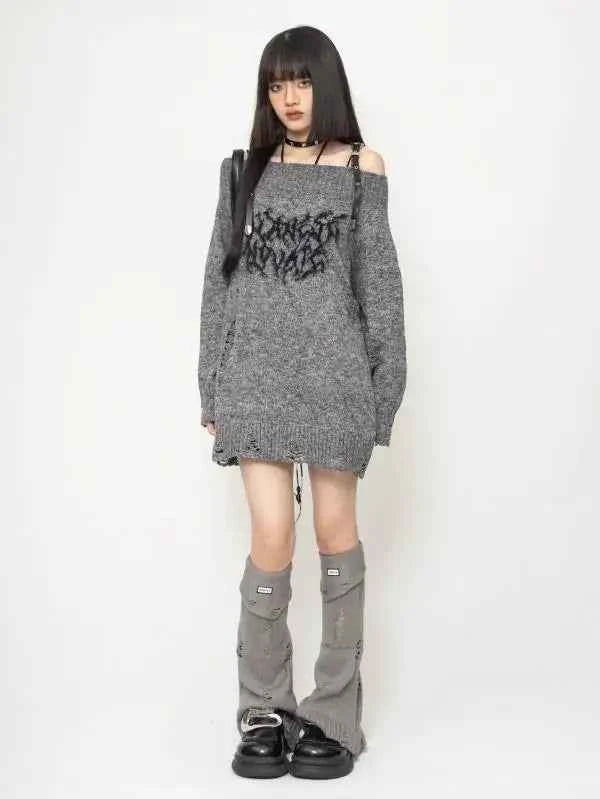 Gothic Off Shoulder Knitted Sweater
