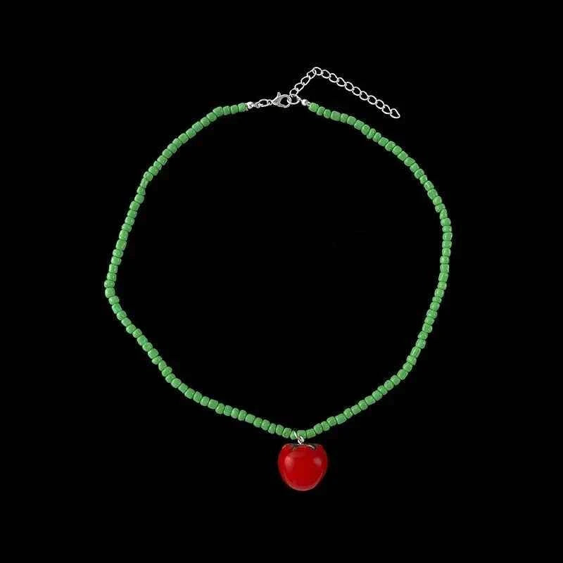 Vibrant Beaded Fruit Pendant Chain Necklace