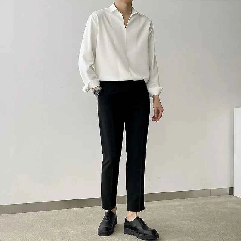 Classic Cool Luxury Korean V-Neck Slim Long Sleeve Shirt