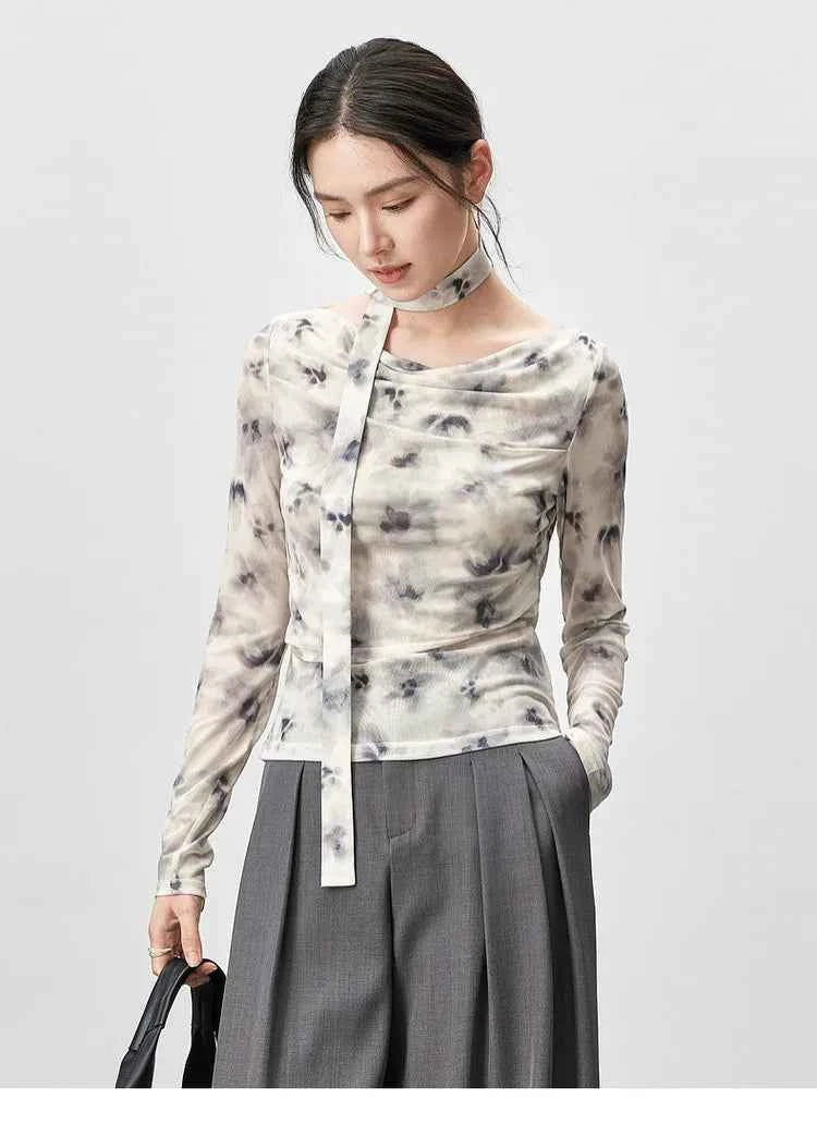Elegant Swing Collar Long Sleeve T-shirt