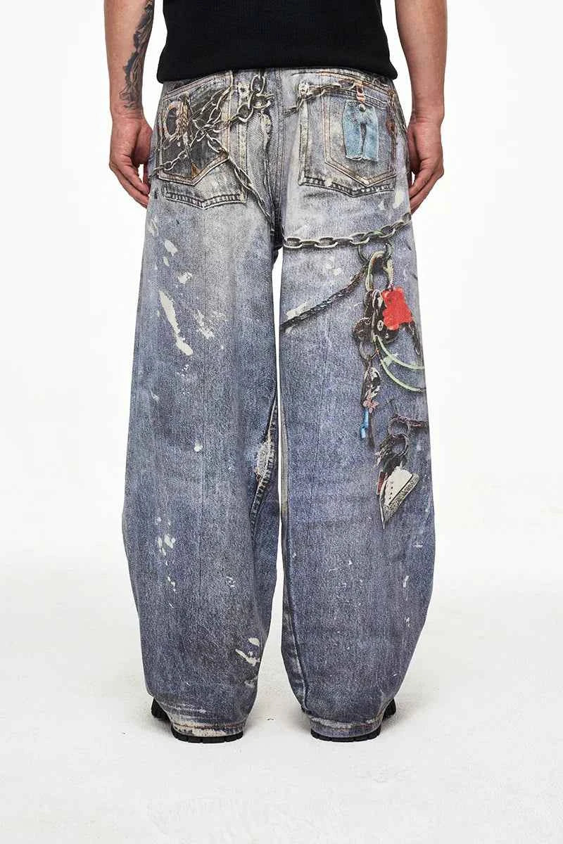 Elevated Luxury Loose Fit Digital Graffiti Jeans