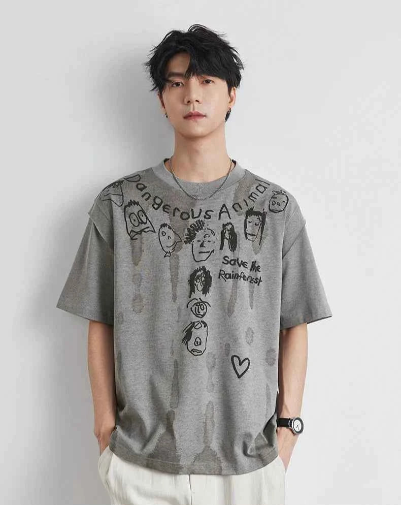 American Casual Comfort Style Foam Print Short T-Shirt