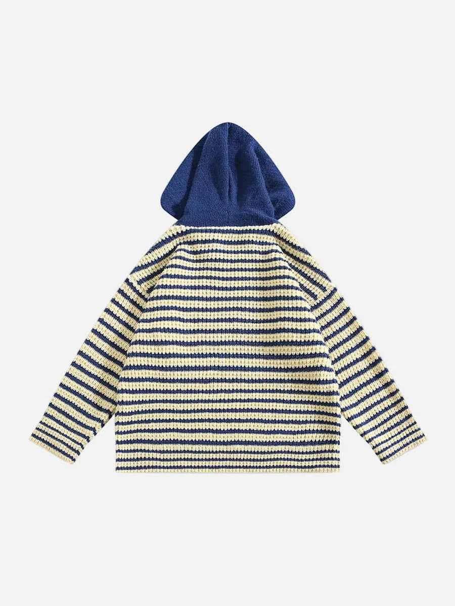 Chic Striped Spliced Knitwear Hooded Sweater