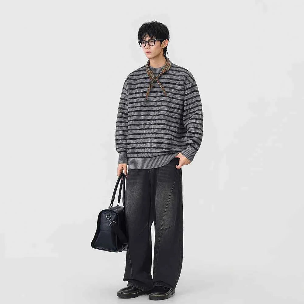 Winter Cool Stripe Knit Crew Neck Sweater