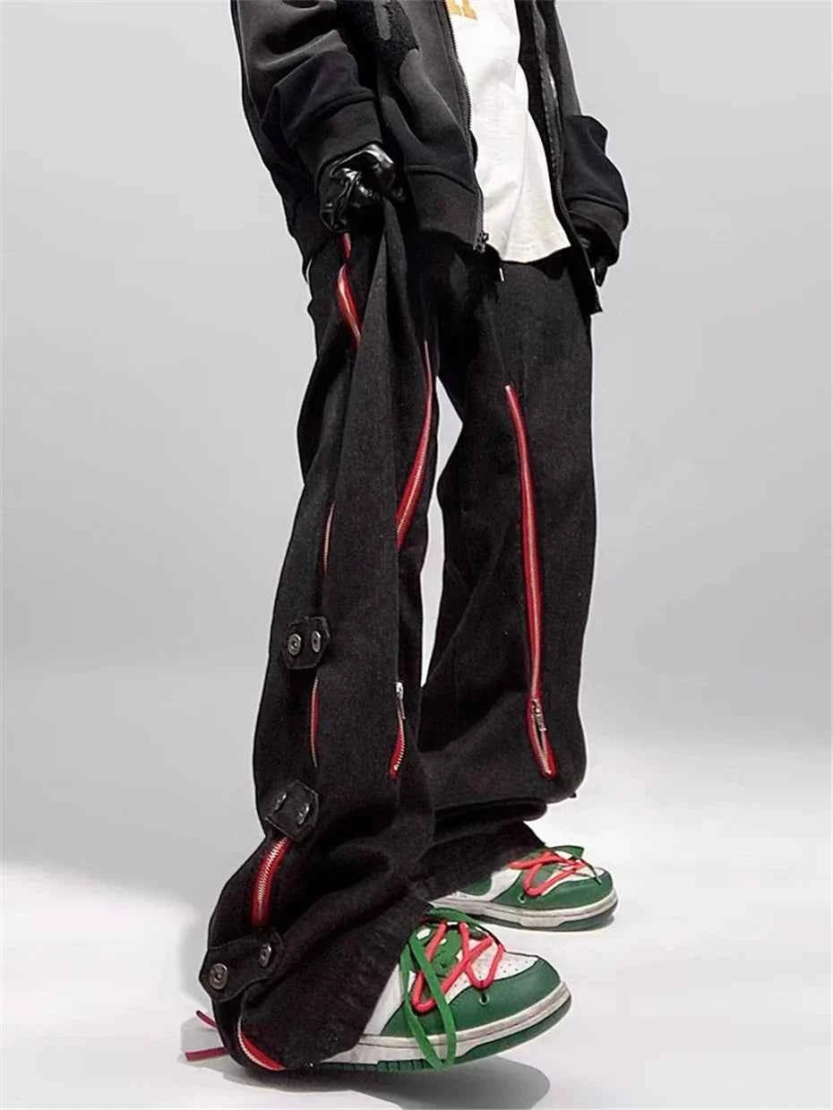 Men's Vintage Punk Zipper Wide Leg Jeans