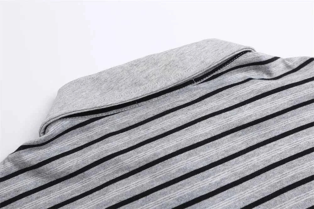Casual Striped Polo with Badge Short Sleeve T-Shirt