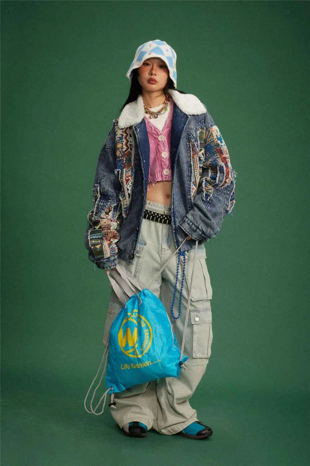 Y2K Thick Winter Patchwork Denim Jacket