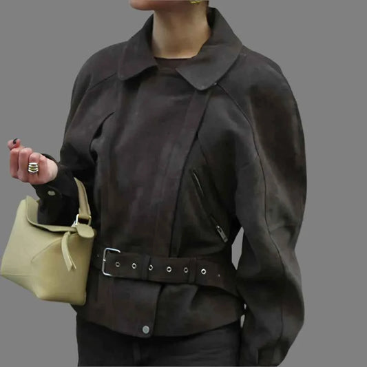 Chic Moto Zipper Belt Jacket