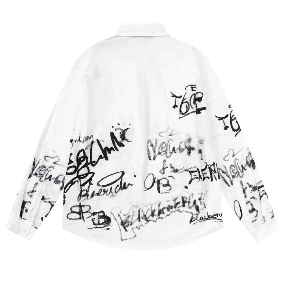 Premium Streetwear Bold Graffiti Print Long Sleeve Shirt