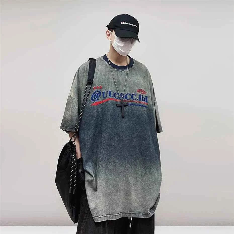 Vintage Embroidery Denim Hip Hop T-Shirt