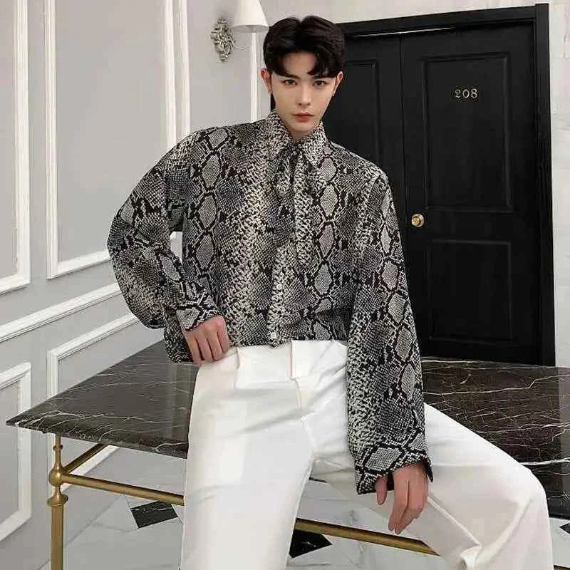 Japanes Trendy Snake Printed Short Sleeved Shirt
