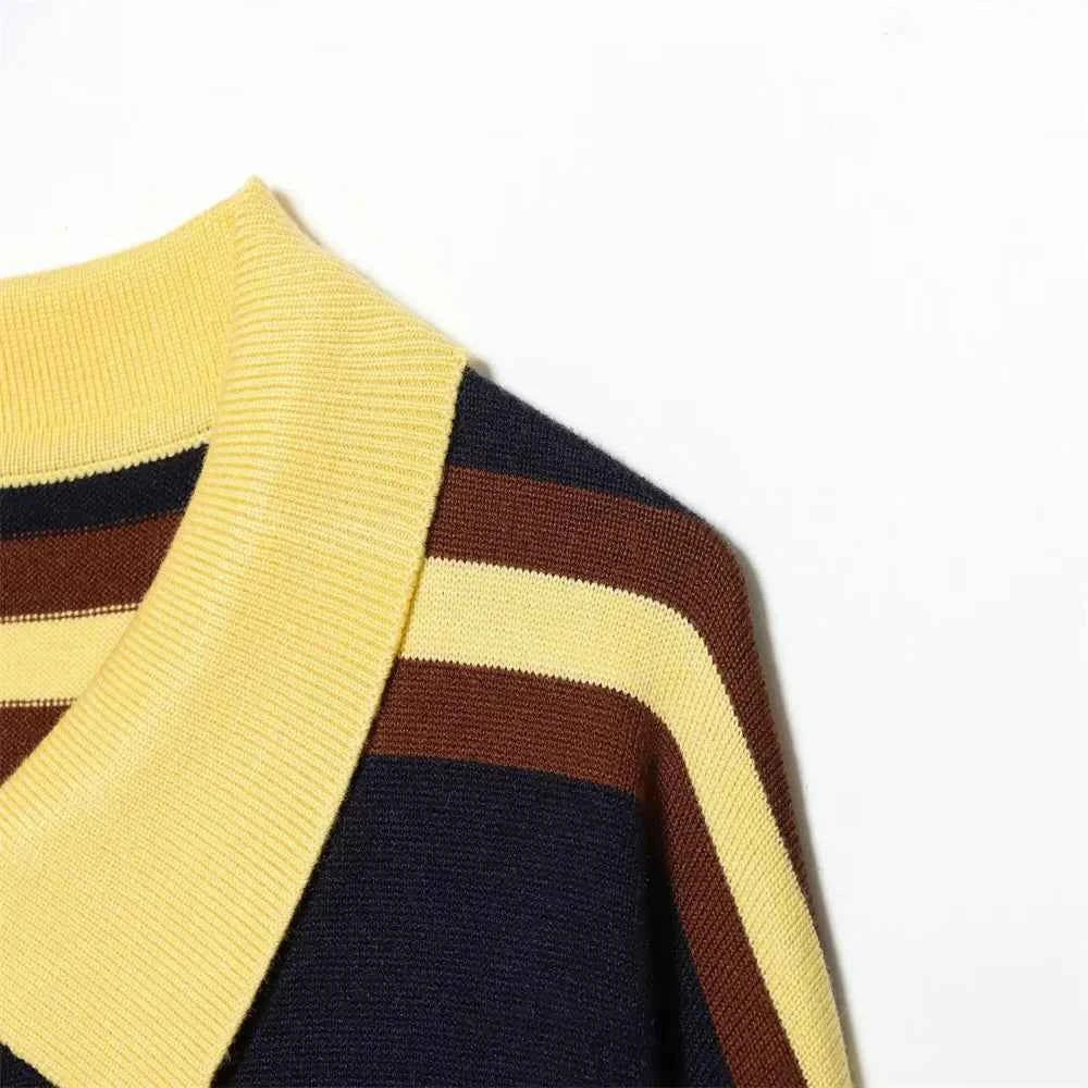 Premium Hip Hop Striped Knitted Polo Sweater