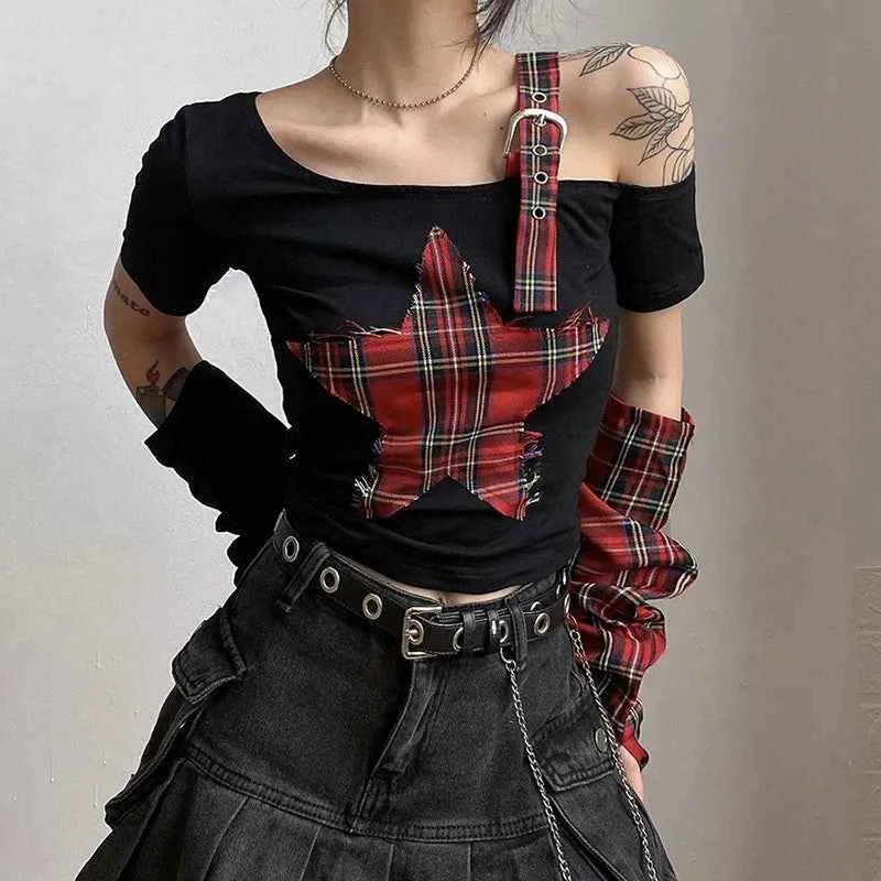 Dark Gothic Irregular Patchwork T-Shirt