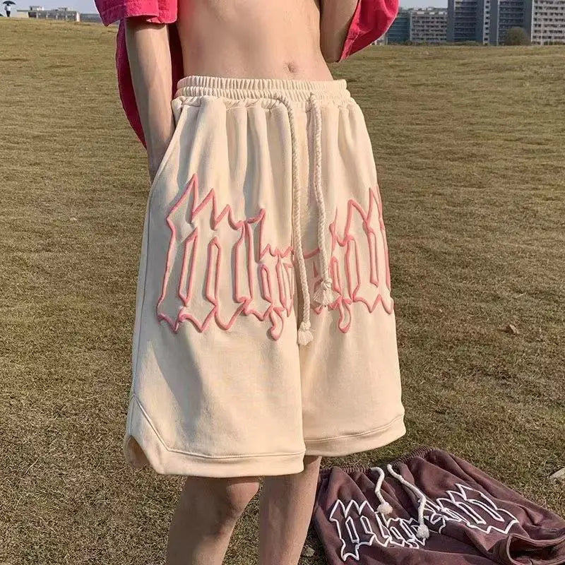Drawstring Letter Printing Casual Loose Shorts