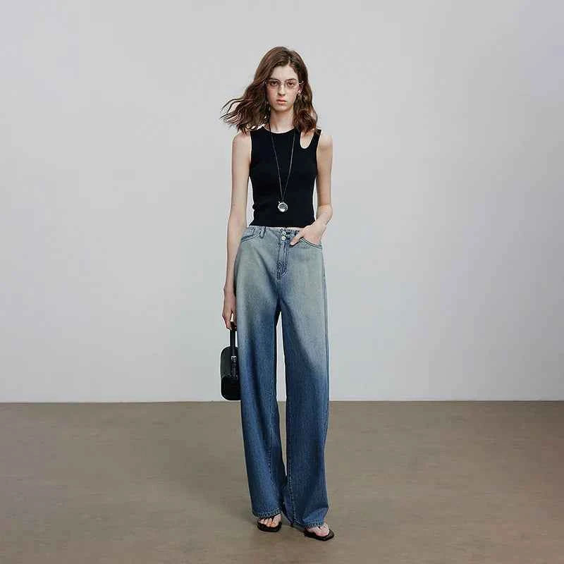 Chic Blue Summer Wide Leg Denim Jeans