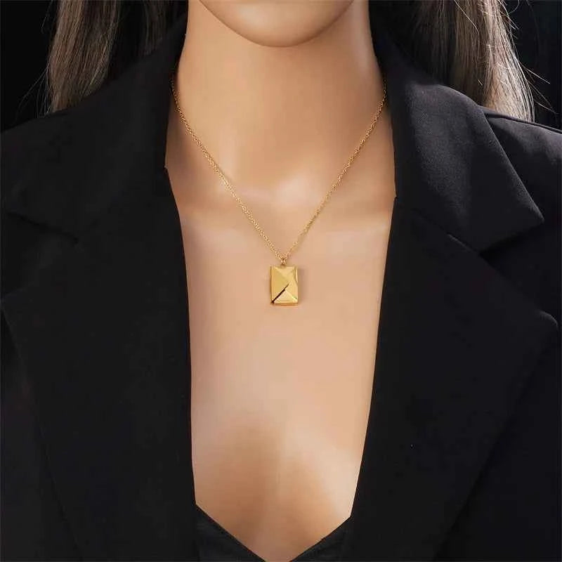 Gold Envelope Pendant Necklace