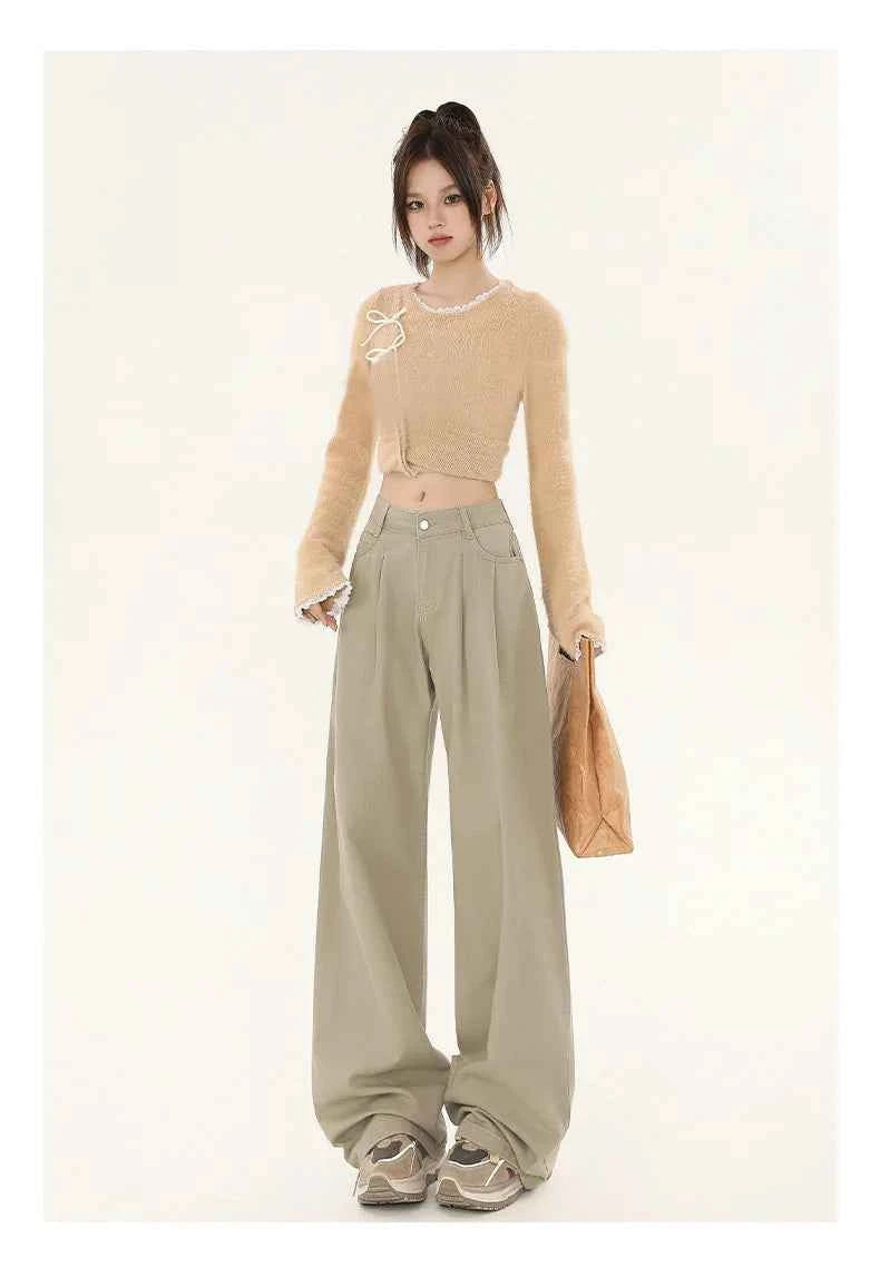 Women Retro High Waist Wide Leg Denim Jeans