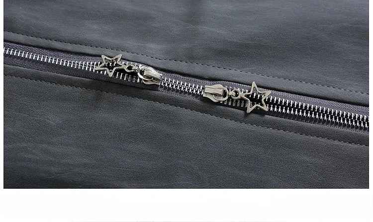 High-End European Spliced Star Leather Jacket