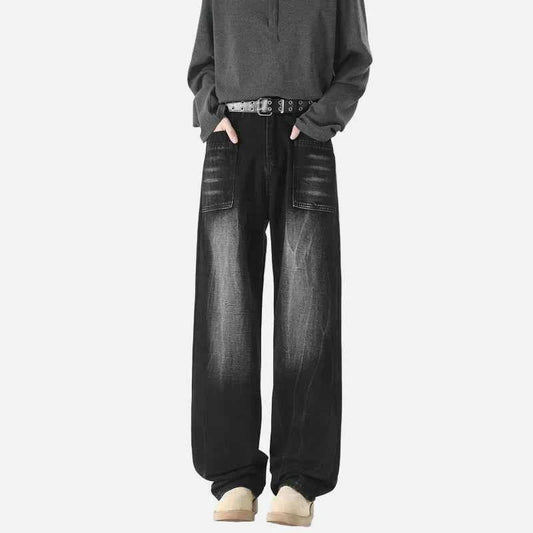 Streetwear Black Washed Baggy Denim Jeans