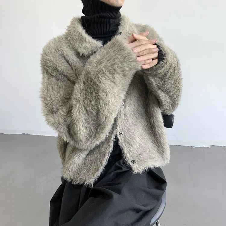 Plush Knitted Lapel Cool Versatile Furr Jacket