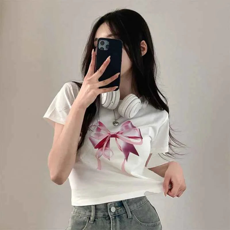 Cute Bow Print Fairy Graphic T-Shirt