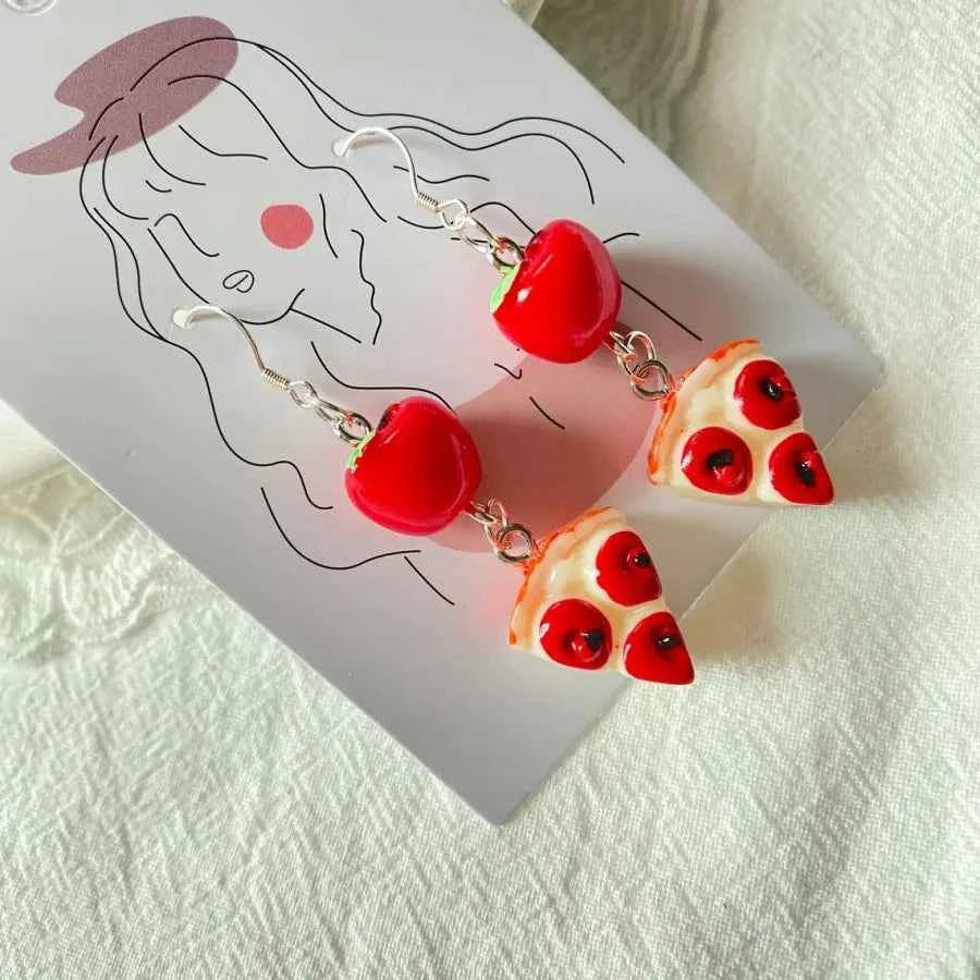 Vibrant Red Apple Pizza Earring