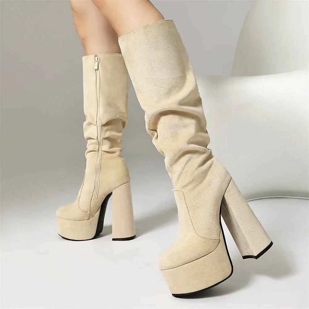 Minimalist Pointed Toe Square High Heels Boots