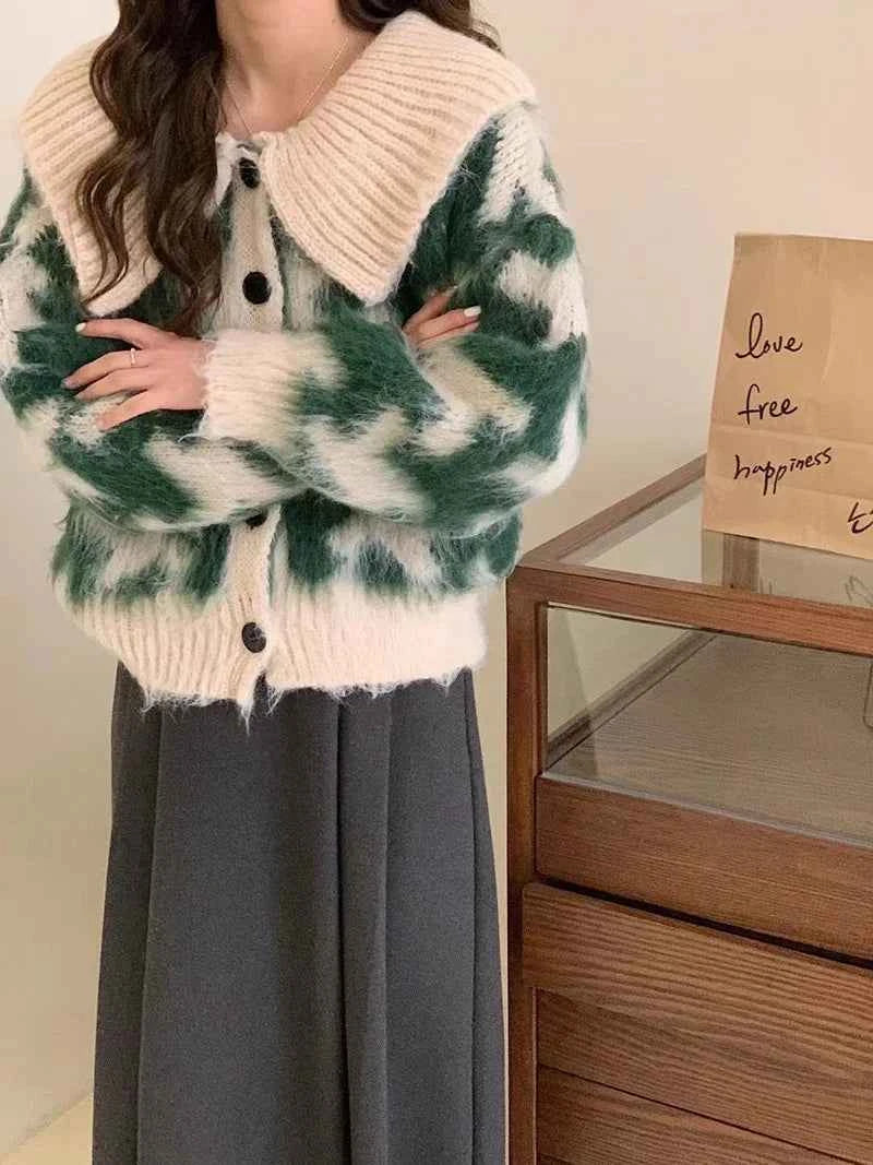 Premium Y2K Leopard Print Knitted Cardigan