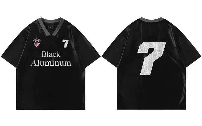 Embroidered Vintage V-Neck Racing Polyester T-Shirt