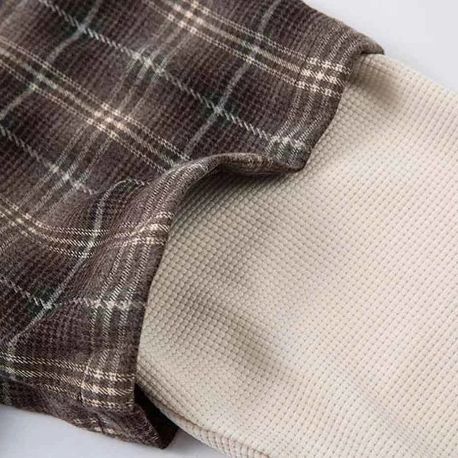 Plaid Loose Long Sleeve Fake Two Piece Button-Up Shirt