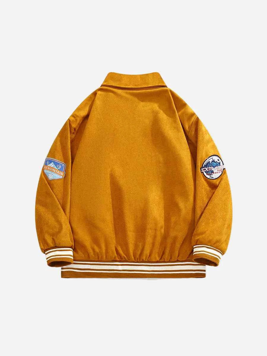 Heavy Motorcycle Suede Letter Embroidery Varcity Jacket