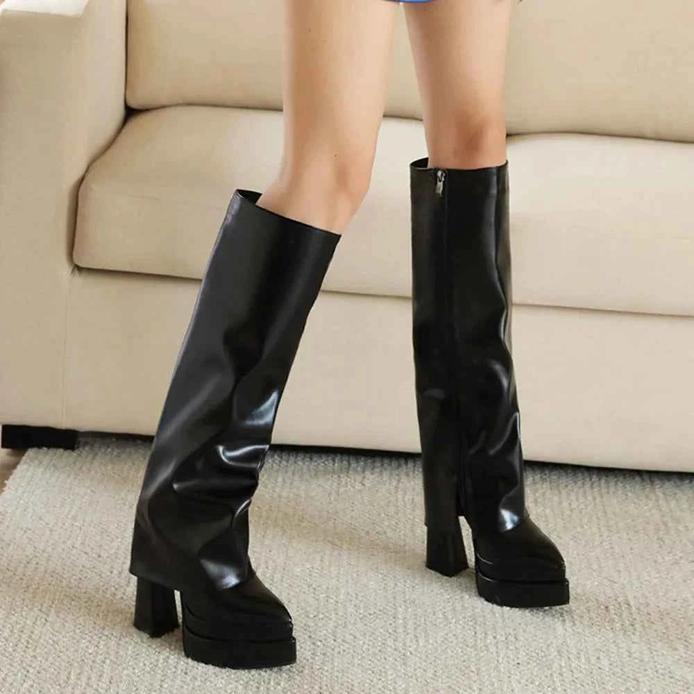 Vintage Y2K Style Black Knee High Zipper Boot