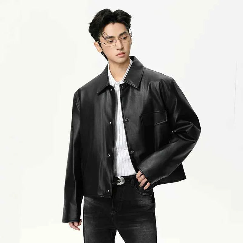 Chic Fashionable Solid Color PU Leather Jacket
