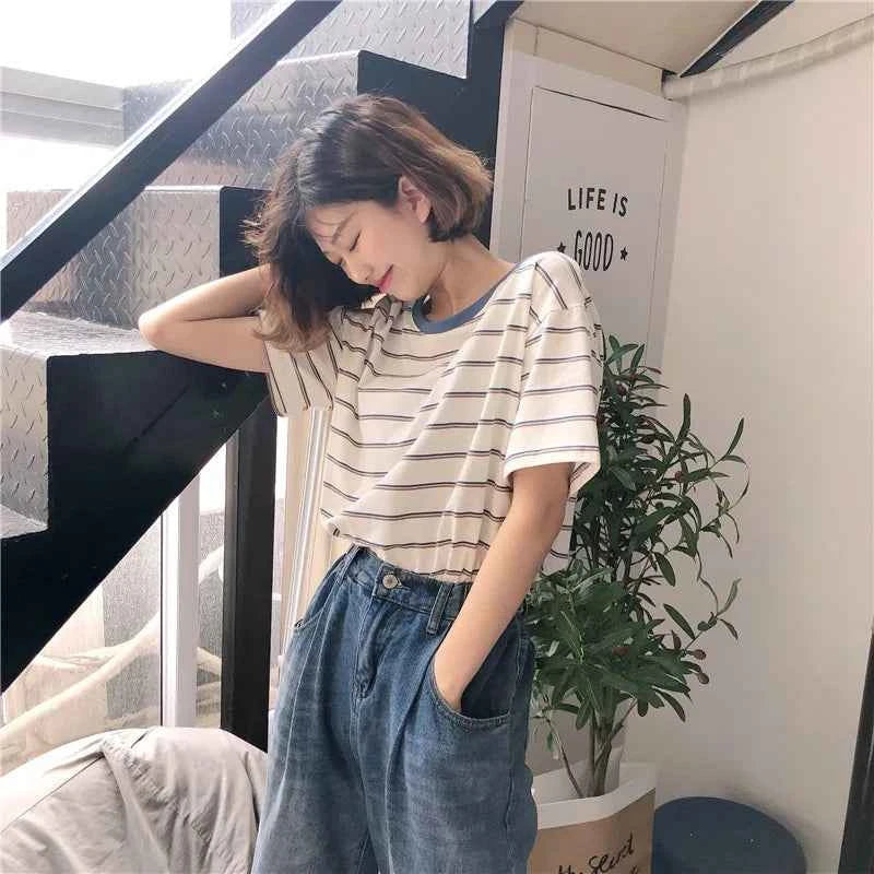 Timeless Staple Stripe Loose Minimalist T-Shirt