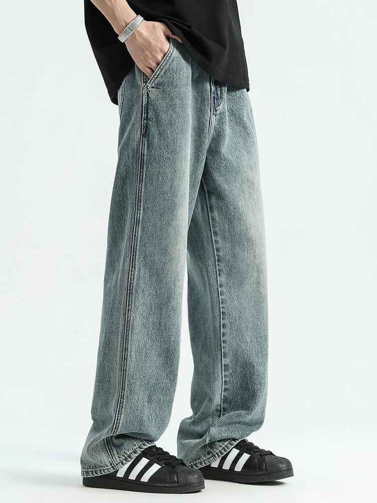 Soft Loose Fit Cotton Denim Straight Leg Jeans