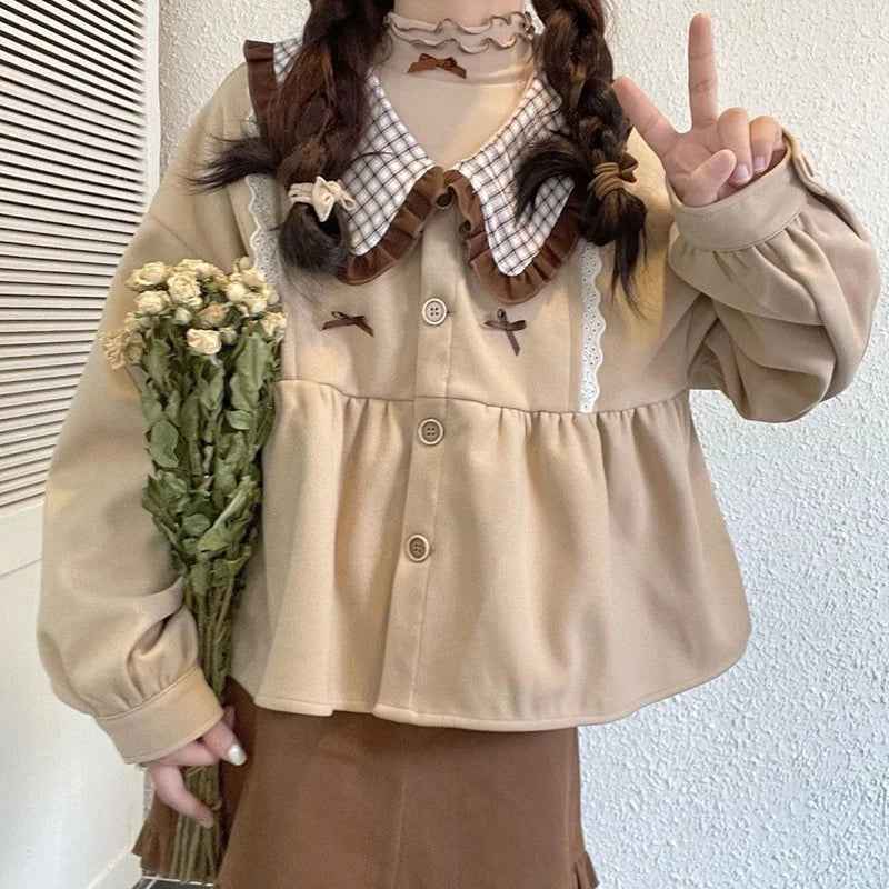 Women Cool Chic Korean Patchwork Peter Pan Shirt
