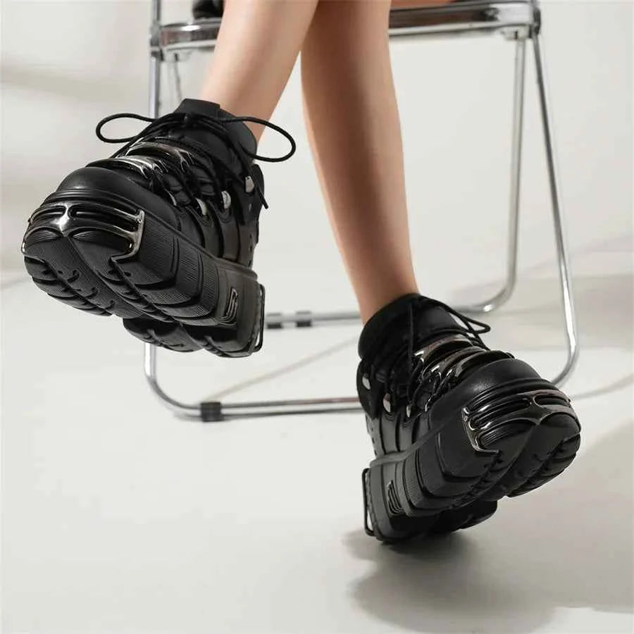 Gothic Retro Lace-Up Ankle Platform Shoes