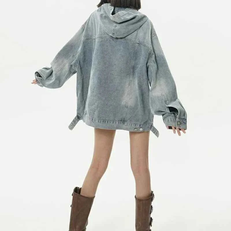 Casual Retro Washed Handsome Denim Hoodie