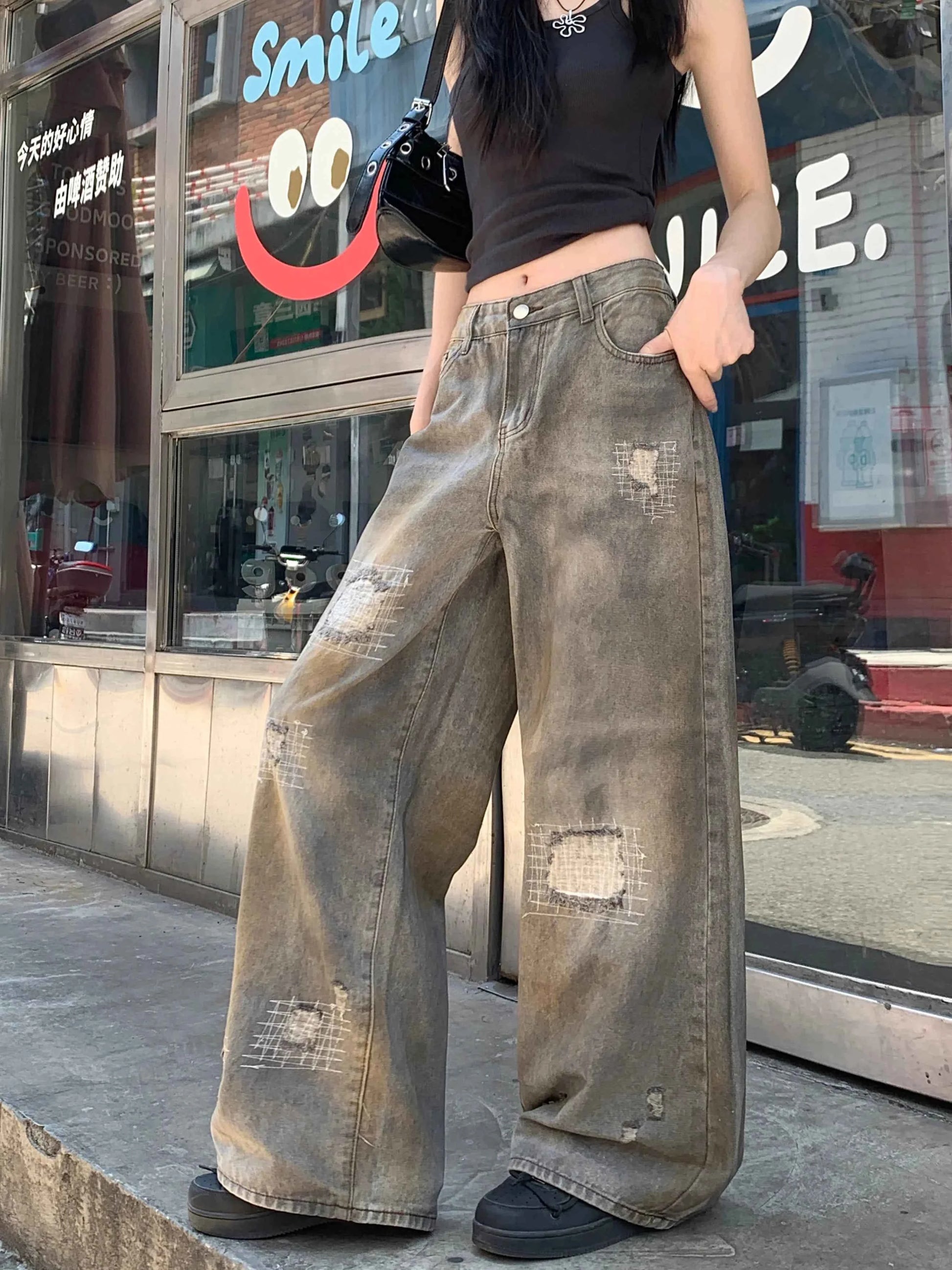 American Style Aesthetic Ripped Denim Jeans